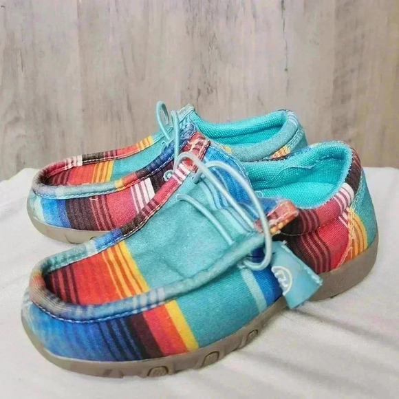 Roper Youth Blue Aztec 'CHILLIN SERAPE' SLIP-ON MOCCASINS SHOES Size 10 - Picture 6 of 8